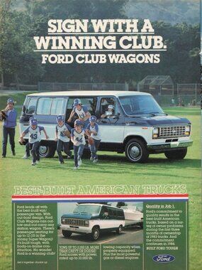 1983 Ford Club Wagon Vintage Print Ad Van Baseball Team Van Passenger Best Built